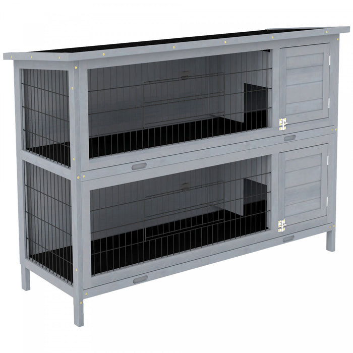 Pawhut 54\" 2-story Large Rabbit Hutch Bunny Cage Wooden Pet House Small Animal Habitat With Lockable Doors, No Leak Tray And Waterproof Roof For Rabbits, Chickens, Ducks, Outdoor/indoor Gray