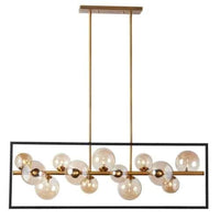 Dainolite Glasgow 13 Light Horizontal Pendant Square Frame Matte Black/Vintage Bronze Finish Champagne Glass Lamp