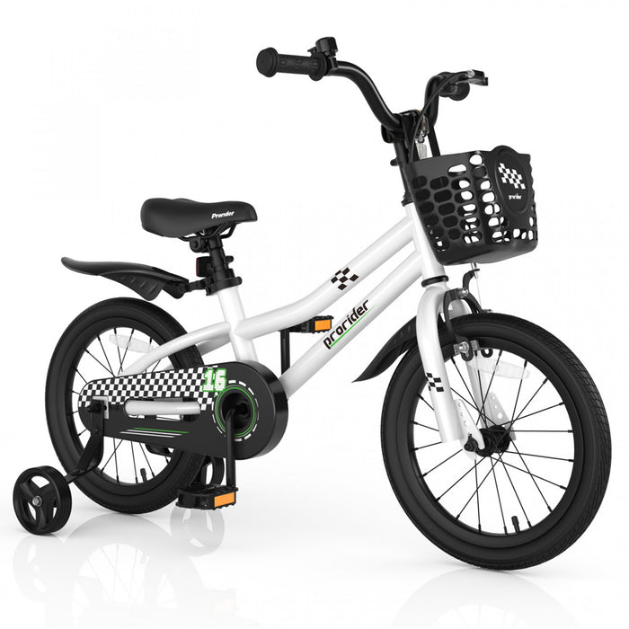 Costway 16\" Kid's Bike With Removable Training Wheels & Basket For 4-7 Years Old White