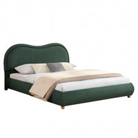 Olivia Upholstered Platform Bed Frame with Curved Headboard,Queen Size,Green Queen Bed 