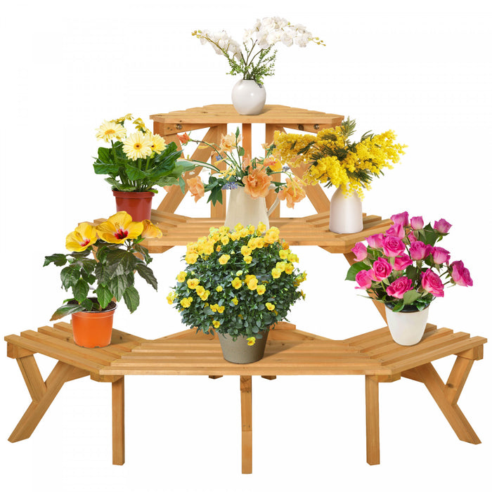 Outsunny Wooden Rustic 3-tier Raised Plant Stand With Slatted Shelves Indoor & Outdoor Display Rack Plant Pot Organizer 37.75\" X 25.25\" X 24\"