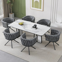 Amelia Velvet Swivel Dining Chairs with Tufted Upholstered and Metal Legs Set of 6, Grey  
