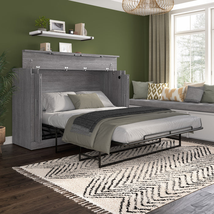 Bestar Nebula 75 W Queen Cabinet Bed with Mattress - Bark Grey