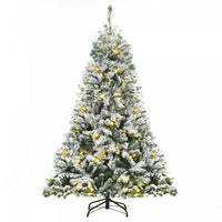 Homcom 6ft Snow Flocked Artificial Christmas Tree With 928 Branches And 250 Led Warm White Lights