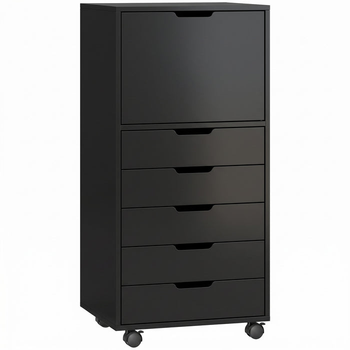 HOMCOM 5 Drawer Vertical File Cabinet with Lockable Wheels, Black