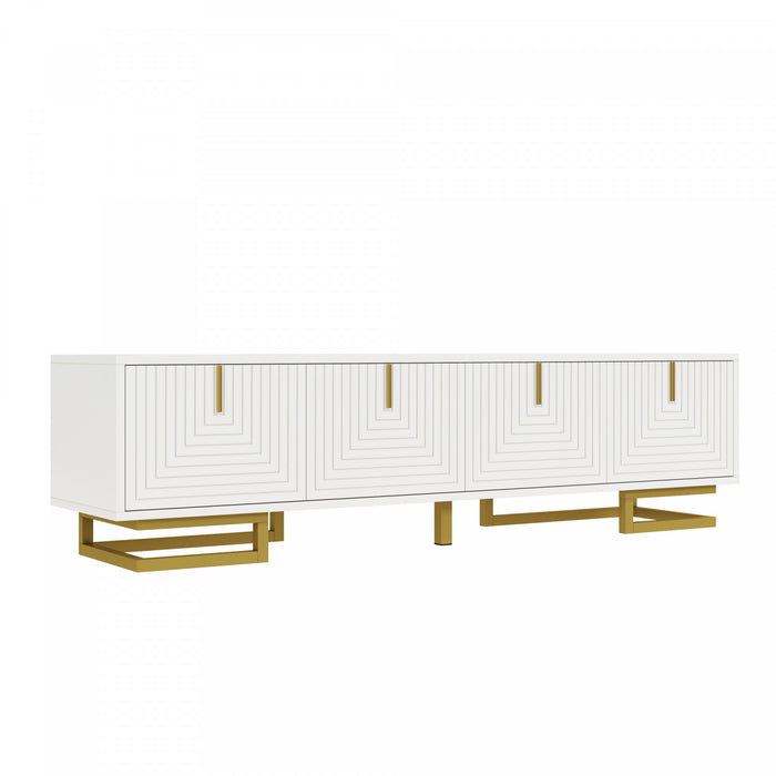 Aspect 63 Inch TV Stand with Textured Doors and Gold Legs, White