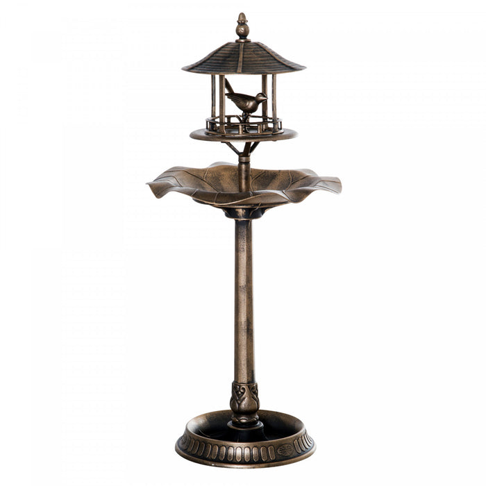 Outsunny 3-in-1 Garden Bird Bath Bowl Pedastal With Bird Feeder, Gold