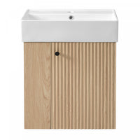 Camille Floating Bathroom Vanity with Ceramic Sink and Left Side Storage, Natural