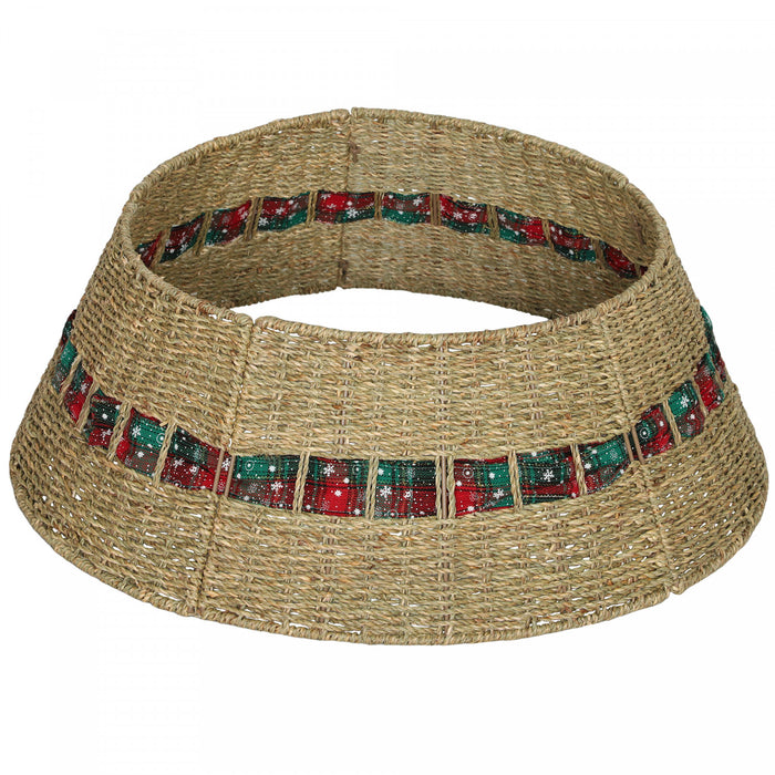 HOMCOM 28 inch Rustic Christmas Tree Collar, Rattan Tree Base Cover Natural