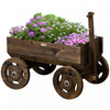 Outsunny Wood Flower Cart, Raised Garden Bed W/ Wheels, Planters For Outdoor Plants, Backyard, Patio, Deck, Garden Decor