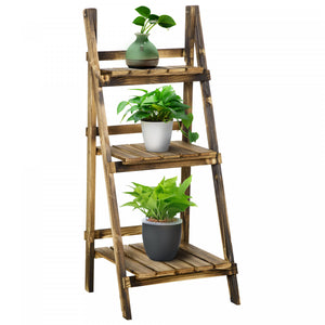 Outsunny Outdoor Plant Stand, Foldable Flower Stand 3-tier Wooden Plant Shelf For Garden Indoor Outdoor, 16