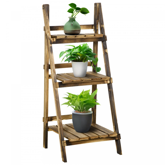 Outsunny Outdoor Plant Stand, Foldable Flower Stand 3-tier Wooden Plant Shelf For Garden Indoor Outdoor, 16\" X 15\" X 37\"