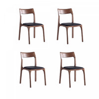 Moderno Modern Wood Vegan Leather Dining Chair in Black - Set of 4