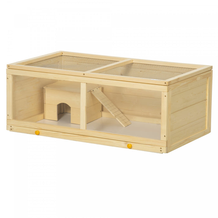 Pawhut Wooden Hamster Cage, Small Animals Kit Hutch, Exercise Play House For Dwarf Hamsters, Gerbils, Chinchillas, Guinea Pigs, Bunnies, With Sliding Tray, Openable Top