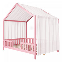 Paul Montessori Floor Bed with Canopy and High Railings,Full Size, Pink Full Bed 