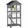Pawhut 71\" Bird Cage Large Mobile Wooden Aviary For Canary Cockatiel With Wheel Perch Nest Ladder Slide-out Tray For Indoor Outdoor Dark Grey