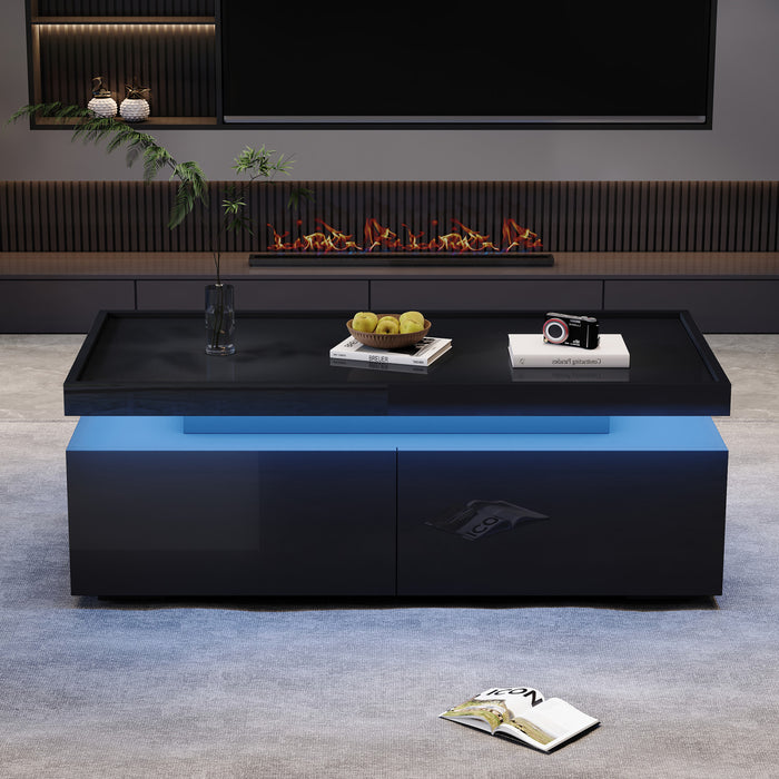 Aiden LED Coffee Table with Storage Drawers and App-Controlled Lighting,Black