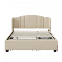 Jean Upholstered Platform Bed with Wingback Headboard and Storage Drawers,Queen Size,Beige Queen Bed