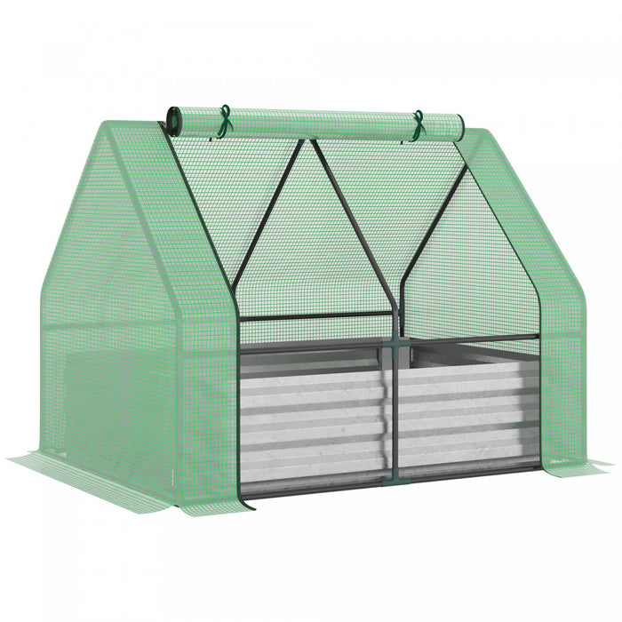 Outsunny Greenhouse With Raised Garden Bed, Steel Outdoor Planter Box With Plastic Cover, Roll Up Door, Dual Use For Flowers, Vegetables, Fruits And Herbs, 50\"x37.4\"x36.2\", Green