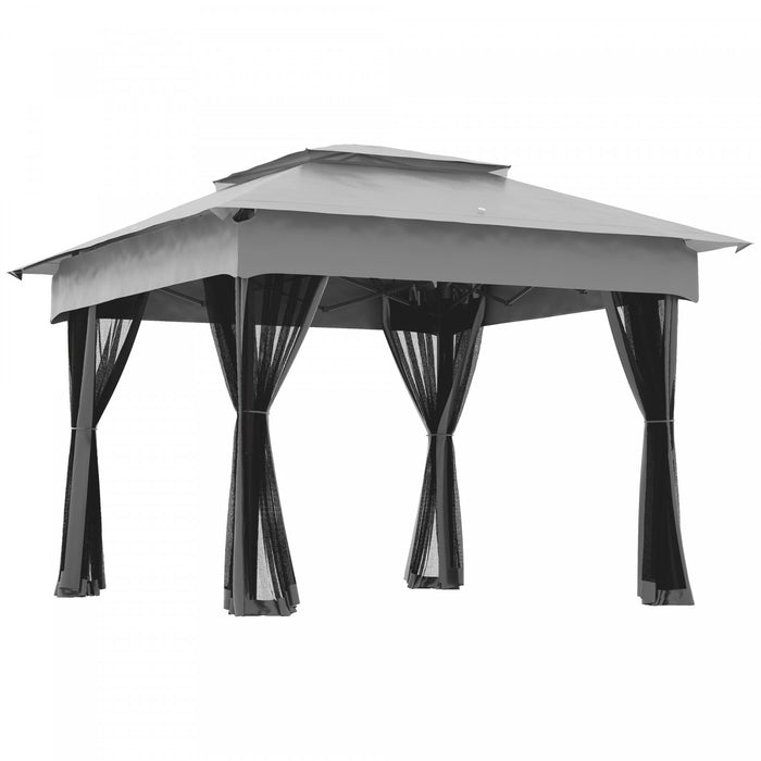 11'x11' Pop Up Canopy 2-tier Soft Top Gazebo W/ Mesh Netting, Light Grey