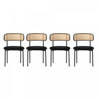 Mason Rattan Dining Chairs with Metal Legs and Velvet Cushion Set of 4,Black