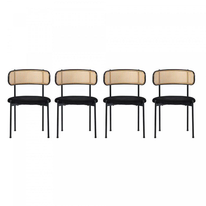 Mason Rattan Dining Chairs with Metal Legs and Velvet Cushion Set of 4,Black