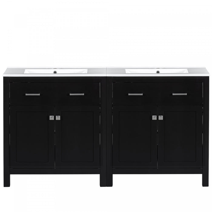 Felix 60 Inch Modern Double Bathroom Vanity with Ceramic Sink & Storage Cabinet, Black
