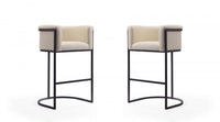 Cosmopolitan Mid-Century Modern Metal Upholstered Barstool in Cream - Set of 2 Bar Stool 