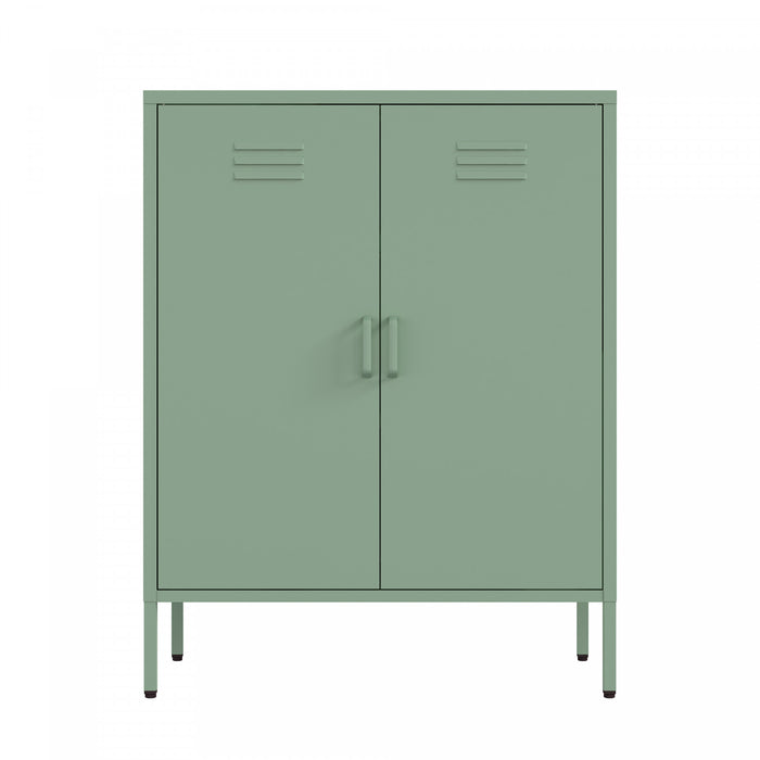 Naomi Modern 32\" Metal Accent Cabinet in Sage Green Armoire