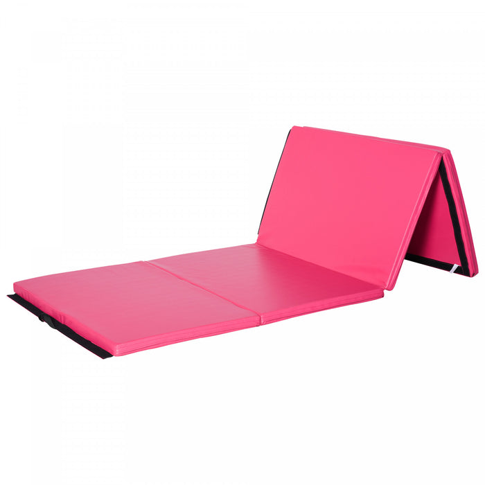 Soozier 4'x10'x2\" Folding Gymnastics Tumbling Mat, Exercise Mat With Carrying Handles For Yoga, Mma, Martial Arts, Stretching, Core Workouts, Pink