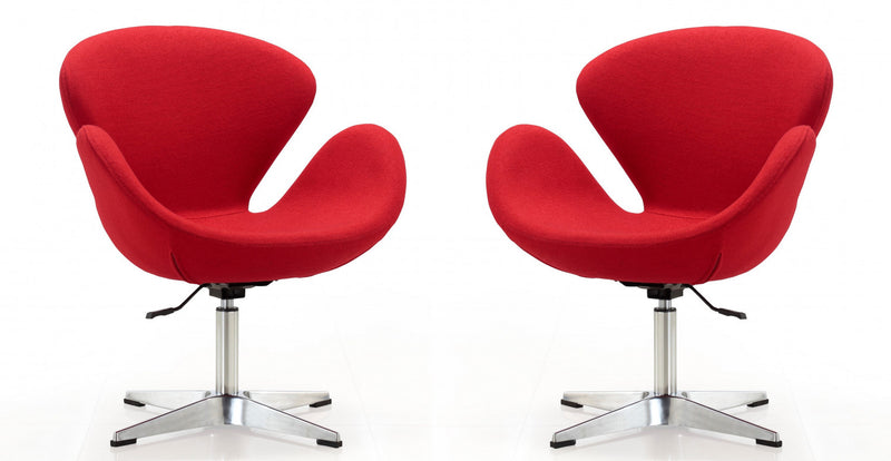 Raspberry Modern Upholstered Swivel Lounge Chair in Red - Set of 2 Accent Chair