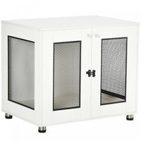 Pawhut Pet Crate End Table With Water-resistant Cushion, Double-door Dog Crate Furniture For Medium