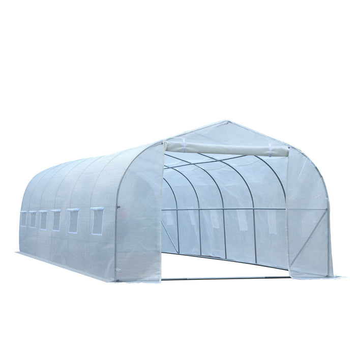 Outsunny 26'l X 10'w X 6.8' H Large Steeple Walk-in Greenhouse Outdoor Garden Plant Seed Tunnel Grow Tent Premium Steel Frame White