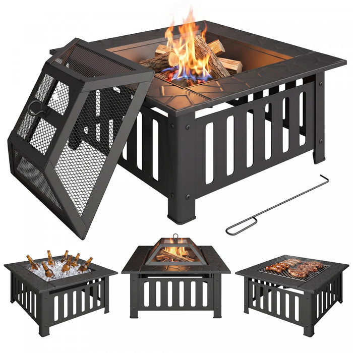 Outsunny Outdoor Fire Pit with Fire Poker, Wood Burning Firepit, Black