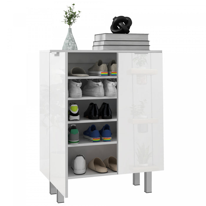 HOMCOM Shoe Cabinet, High Gloss Shoe Storage Cabinet, White