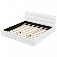 Emma Modern Upholstered Platform Bed with Comfortable Solid Wood,King Size,White King Bed 