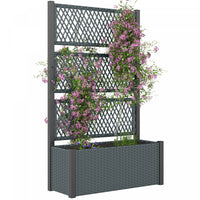 Outsunny Outdoor Planter Box with Trellis, Wicker Garden Box, Dark Grey
