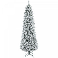 Homcom 7ft Flocked Pencil Artificial Christmas Tree With Steel Base, Green