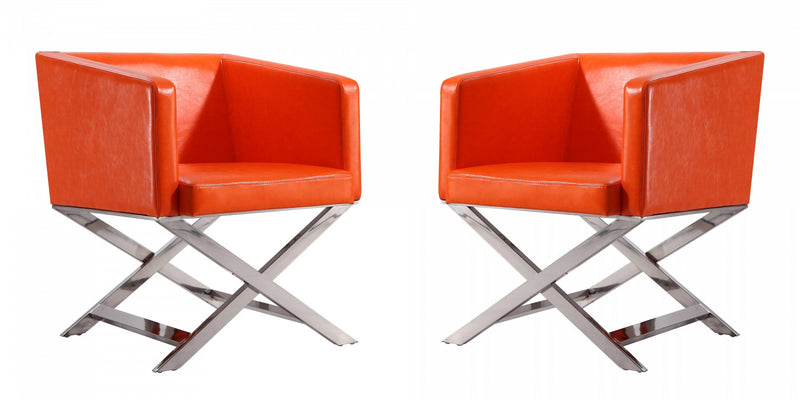Hollywood Contemporary Vegan Leather Accent Armchair in Orange - Set of 2