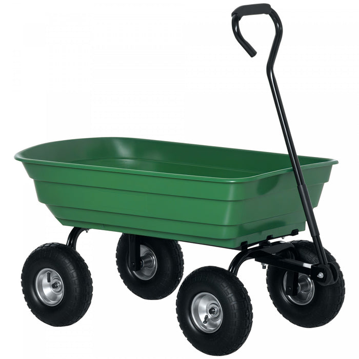 Outsunny Steel Garden Cart with Handle and 10\" Pneumatic Tires, Utility Wagon Cart for Garden, Patio, Lawn, 551 lbs Capacity, Green