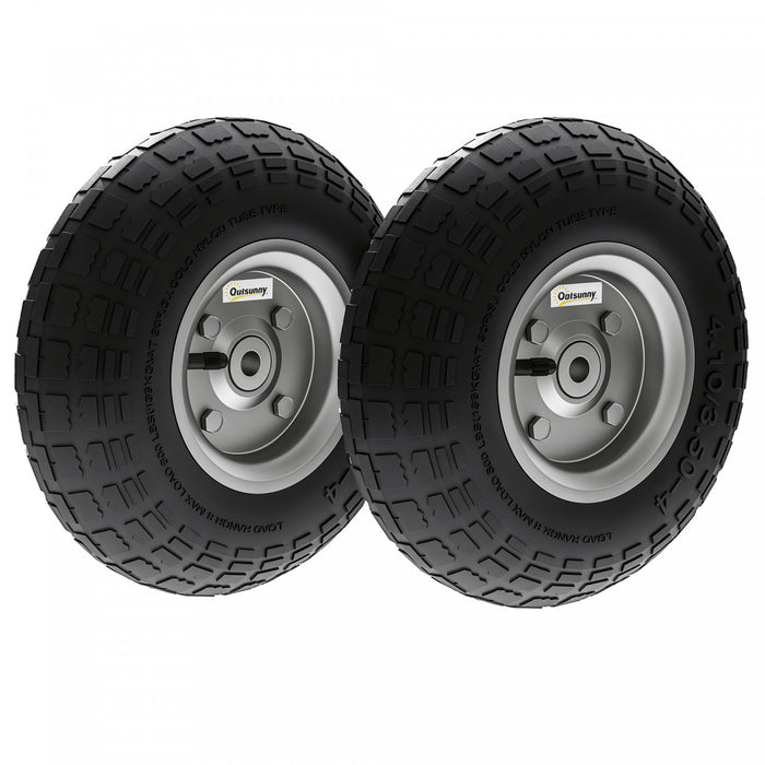 Outsunny Set of 2 Pneumatic Dolly Wheels, 10\" Wheels for Cart with 3.5\" Axle Bore Hole Bearings, for Barn Carts, Hose Carts, Garden Carts, Sack Trucks, Black
