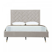 Crosby Modern Upholstered Velvet Queen Bed in Greige 