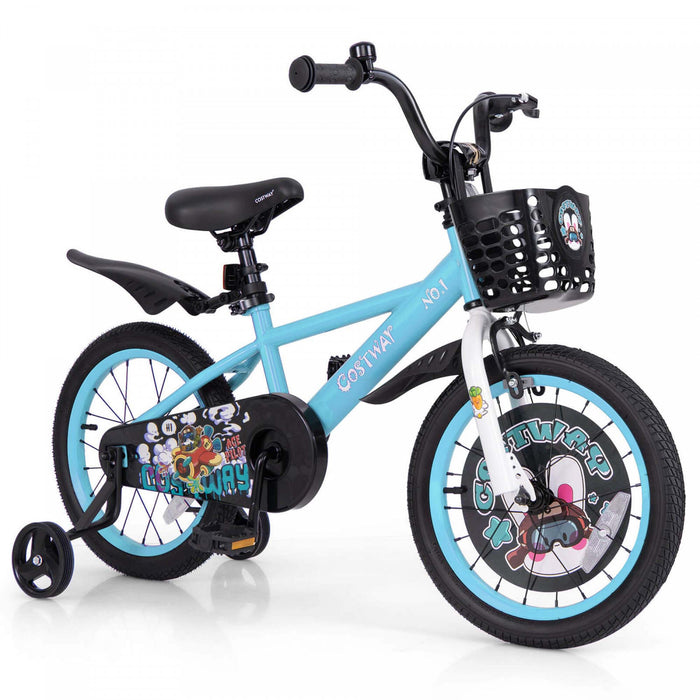 16\" Kid's Bike For 4-7 With Height-adjustable Handlebar & Saddle Handbrake Blue