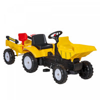 Aosom Ride On Toy Pedal Dump Truck, Front Loader Construction Tractor With Detachable Trailer, Yello