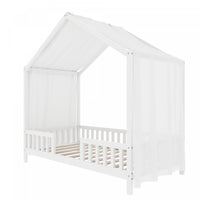Paul Montessori Floor Bed with Canopy and High Railings,Twin Size,White Twin Bed