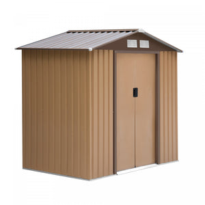 Outsunny 7' X 4' X 6' Garden Storage Shed Outdoor Patio Yard Metal Tool Storage House W/ Steel Floor Foundation And Double Doors Yellow