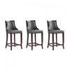 Emperor Traditional Wood Upholstered Barstool in Graphite - Set of 3