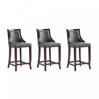 Emperor Traditional Wood Upholstered Barstool in Graphite - Set of 3 