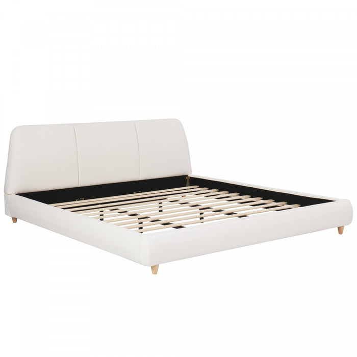 Acheson Upholstered Bed with Soft Linen Headboard,Queen Size - Beige