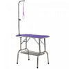 Pawhut 37\" Foldable Pet Grooming Table Dog Drying Table With Adjustable Arm Non-slip Rubber Tabletop Aluminium Alloy Edge Stainless Steel Bar Hanging Leash Purple